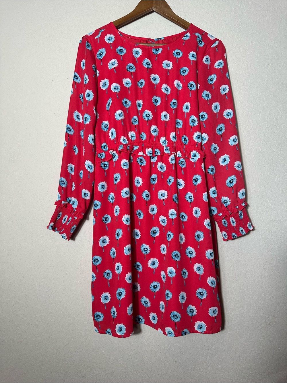 J.Crew Red Floral Print Long Sleeve Elastic Waist Dress Size 6